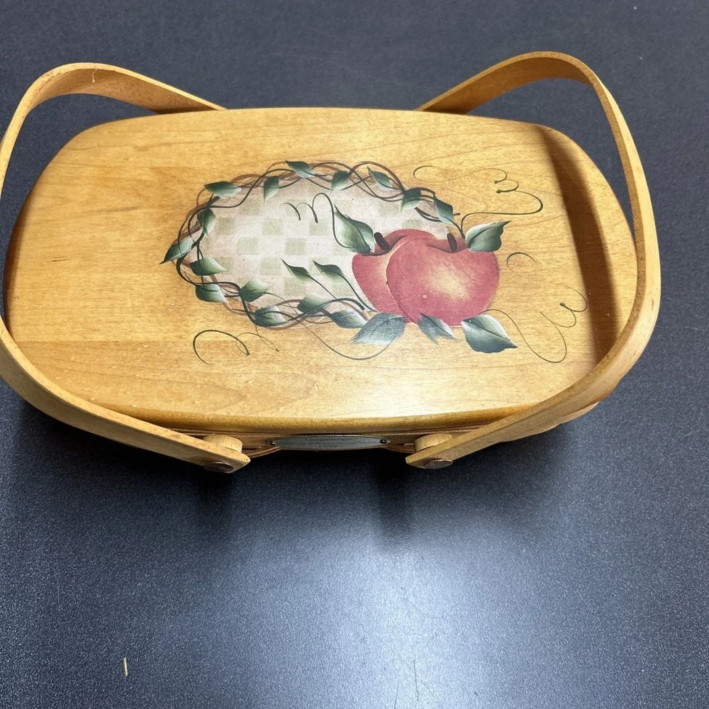 Longaberger Woven Memories Homestead Storage Basket Wood Handle 1999 Handpainted